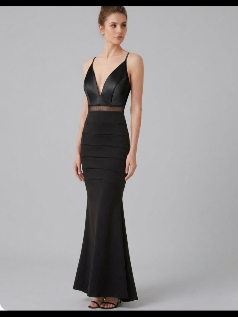 NWT Emerald Sundae Black Mermaid Open Back Rhinestone Mesh Cutout Gown S
